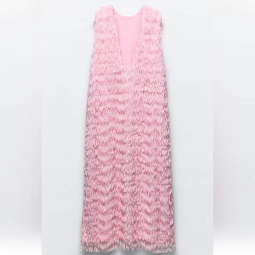 ZARA FRINGED MIDI DRESS - Picture 7 of 10